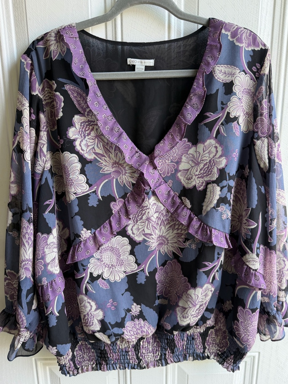 Cato Plus Size 18/20W Purple Floral Chiffon Boho Ruffle Blouse Y2K